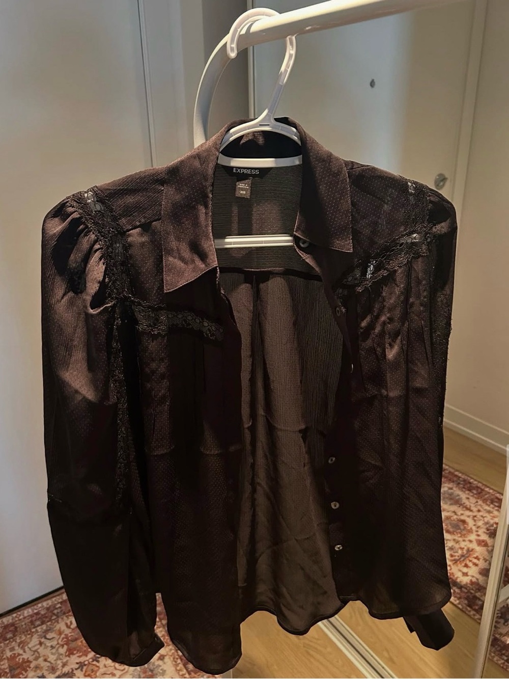 Express Black Lace-Trim Button Shirt Jacket